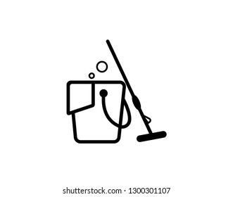 Bucket and broom cleaning icon representing housekeeping and sanitation services