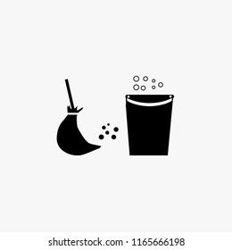 Bucket and broom cleaning vector icon illustration isolated on white background