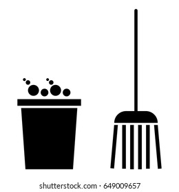 Bucket and broom icon .