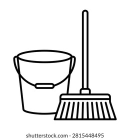 Bucket and broom icon vector illustration for household cleaning with cleaning janitorial housework supplies household equipment maintenance