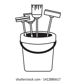 bucket broom mop sponge brush spring cleaning tools vector illustration