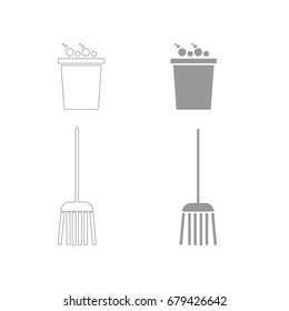 Bucket and broom  set  icon .