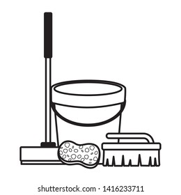 bucket broom sponge brush spring cleaning tools vector illustration