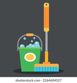 bucket broom sponge brush spring cleaning tools vector illustration