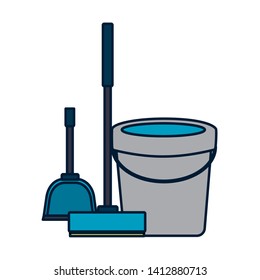 bucket broom spring cleaning tools vector illustration