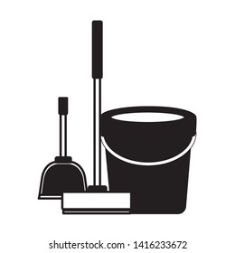 bucket broom spring cleaning tools vector illustration
