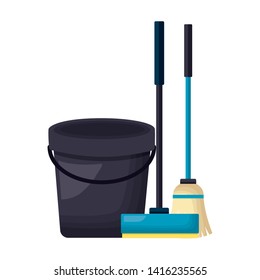 bucket broom spring cleaning tools vector illustration
