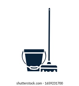 bucket and brush silhouette style icon design, Cleaning service wash home hygiene equipment domestic interior housework and housekeeping theme Vector illustration