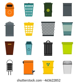 Bucket can trash icons set. Flat illustration of bucket can trash vector icons isolated on white background. Dump sings