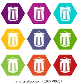 Bucket with cap icons 9 set coloful isolated on white for web