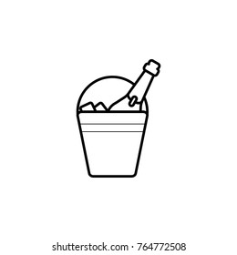 bucket of champagne line Icon on the white background.