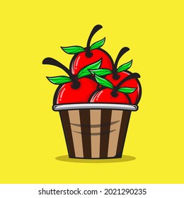 A BUCKET OF CHERRY FRUIT VECTOR ILLUSTRATION