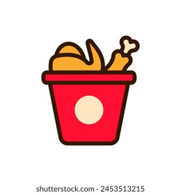 Bucket of chicken icon with colorful design. Simple bucket of chicken cartoon illustration