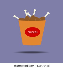 Bucket of chicken legs icon. Fried chicken. Snack. Fast food. Vector illustration