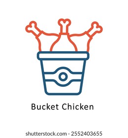 Bucket Chicken Vector Two Colors outline Icon. Eps10 File