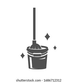 Bucket and cleaning mop icon in flat style.Vector illustration.