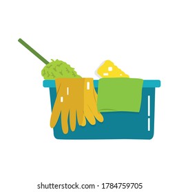 Bucket with cleaning products. Cleaning equipment icon - Vector