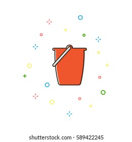 Bucket color thin line icon. Background with color crosses and circles 