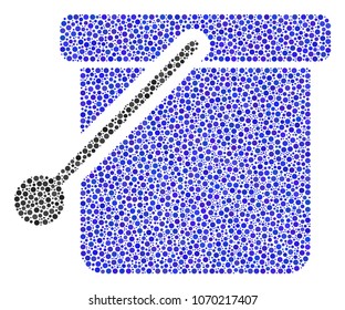 Bucket composition of small circles in various sizes and color tinges. Dots are united into bucket vector mosaic. Dotted vector illustration.