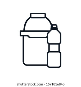 diseño de icono en línea de cubo y detergente, servicio de limpieza, lavado, equipo de higiene en el hogar, interior doméstico, trabajo doméstico y tema de mantenimiento de la casa Ilustración vectorial