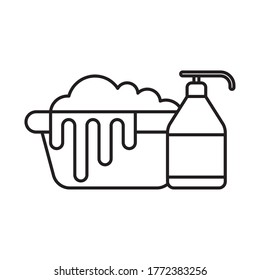 diseño de iconos de línea de botellas de cubo y detergente, lavado de servicio de limpieza, hogar e higiene Tema de iluminación Ilustración vectorial