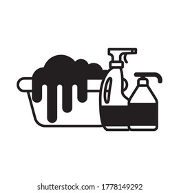 bucket and detergent bottles lineal style icon design, Cleaning service wash home and hygiene theme Vector illustration