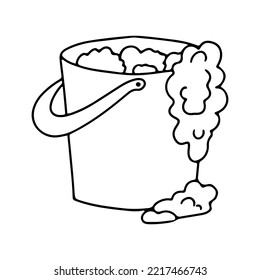 Bucket with detergent. Soapy water. Cleaning agent. Vector graphics on a white background.