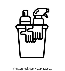 Bucket Of Detergents Icon. Cleaning Products. Professional Janitorial Service. Vector Illustration.