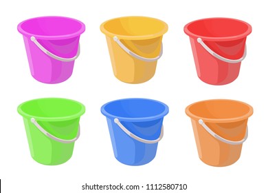 Bucket Different Color Set Vector