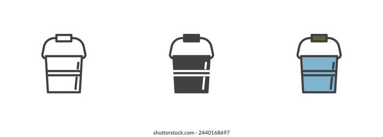 Conjunto de iconos de estilo de cubo diferente. Línea, glifo y contorno relleno versión colorida, contorno y signo de vector relleno. Símbolo, ilustración del logotipo. Gráficos vectoriales