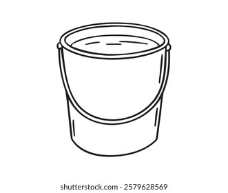 bucket doodle hand drawn icon. Outline drawing metal or plastic bucket line clipart symbol. Vector illustration