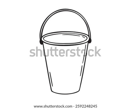 bucket doodle hand drawn icon. Outline drawing metal or plastic bucket line clipart symbol. Vector illustration