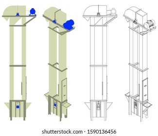 Bucket Elevator Grain Colored And Outline.