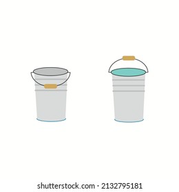  Eimer leer und mit Wasser, Vektorgrafik. 
