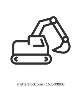 Bucket Excavator, Equipment Template, Linear Icon. Editable Stroke