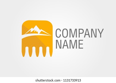 bucket excavator with mountains and road. logo.