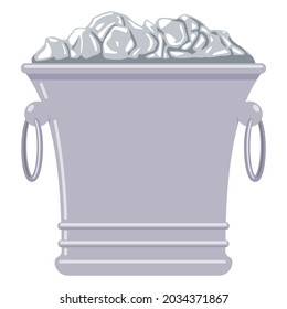 Bucket filled with ice cubes vector cartoon illustration isolated on white background.