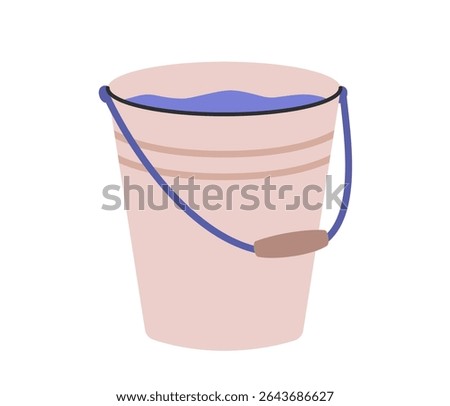 Bucket filled with water. Hand drawn flat vector illustration isolated on white background