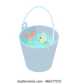 Bucket of fish icon in cartoon style isolated on white background vector illustration