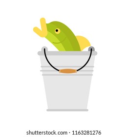 Bucket fish isolated. Fisherman catch. Vector illustration