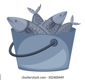 Bucket of fish on white background illustration