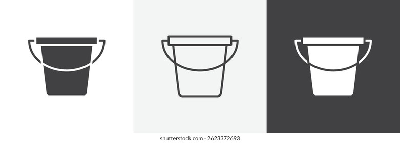 Bucket flat and liner vector icons set