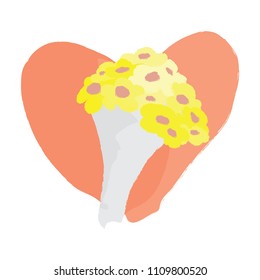 Bucket of flower. Valentine Icon with love shape and scratch style in vector style. Vector Illustration