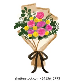Bucket flowers watercolor vector illustration for gift