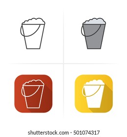 Bucket with foam icon. Flat design, linear and color styles. Isolated vector illustrations