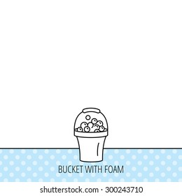 Bucket with foam icon. Soapy cleaning sign. Circles seamless pattern. Background with icon. Vector