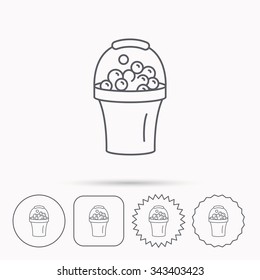 Bucket with foam icon. Soapy cleaning sign. Linear circle, square and star buttons with icons.