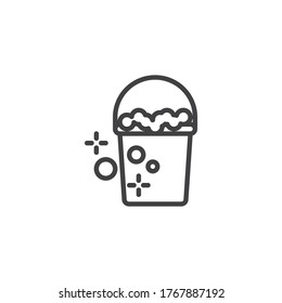 Bucket with foam line icon. linear style sign for mobile concept and web design. Cleaning bucket outline vector icon. Disinfection and cleaning symbol, logo illustration. Vector graphics