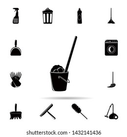 Bucket with foam and mop icon. Universal set of cleaners for website design and development, app development