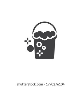 Eimer mit SchaumstoffVektorsymbol. volles Flachzeichen für mobiles Konzept und Webdesign. Glyph-Symbol des Eimers reinigen. Desinfektions- und Reinigungssymbol, Logo-Abbildung. Vektorgrafik